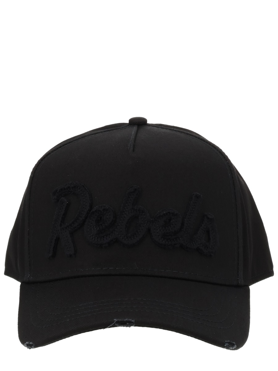 Dsquared2 Rebels Raised Embroidered Text Hat Zwart