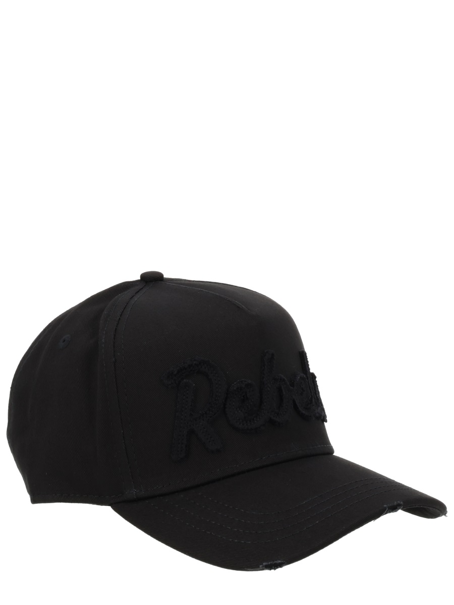 Dsquared2 Rebels Raised Embroidered Text Hat Zwart