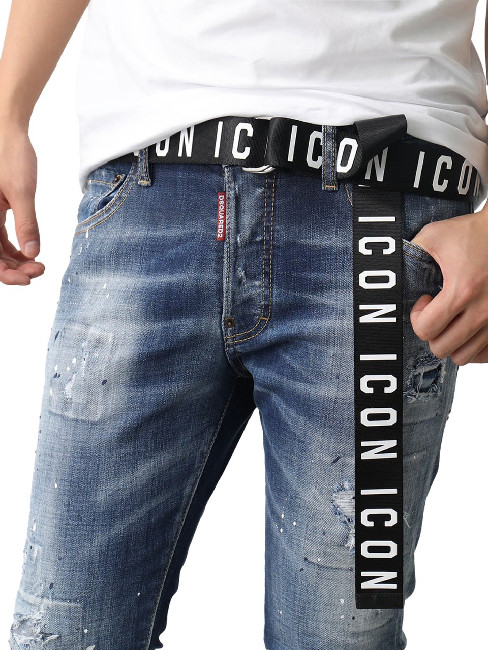 Dsquared2 Be Icon Logo Tape Belt Zwart