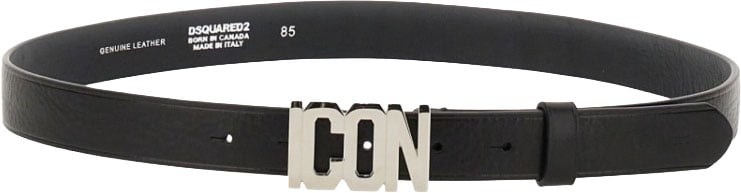 Dsquared2 Black Leather Belt Zwart