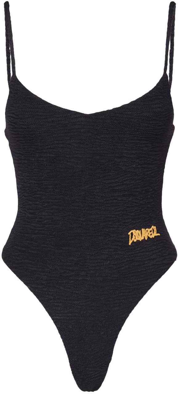 Dsquared2 Elegant black one-piece swimsuit with thin straps Zwart