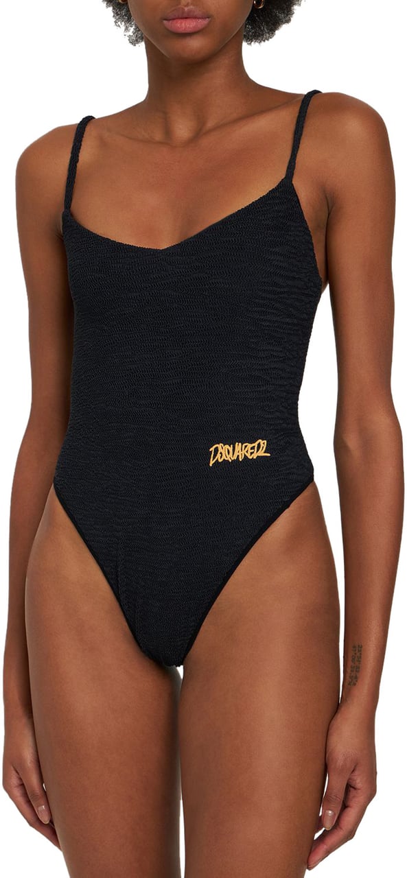 Dsquared2 Elegant black one-piece swimsuit with thin straps Zwart