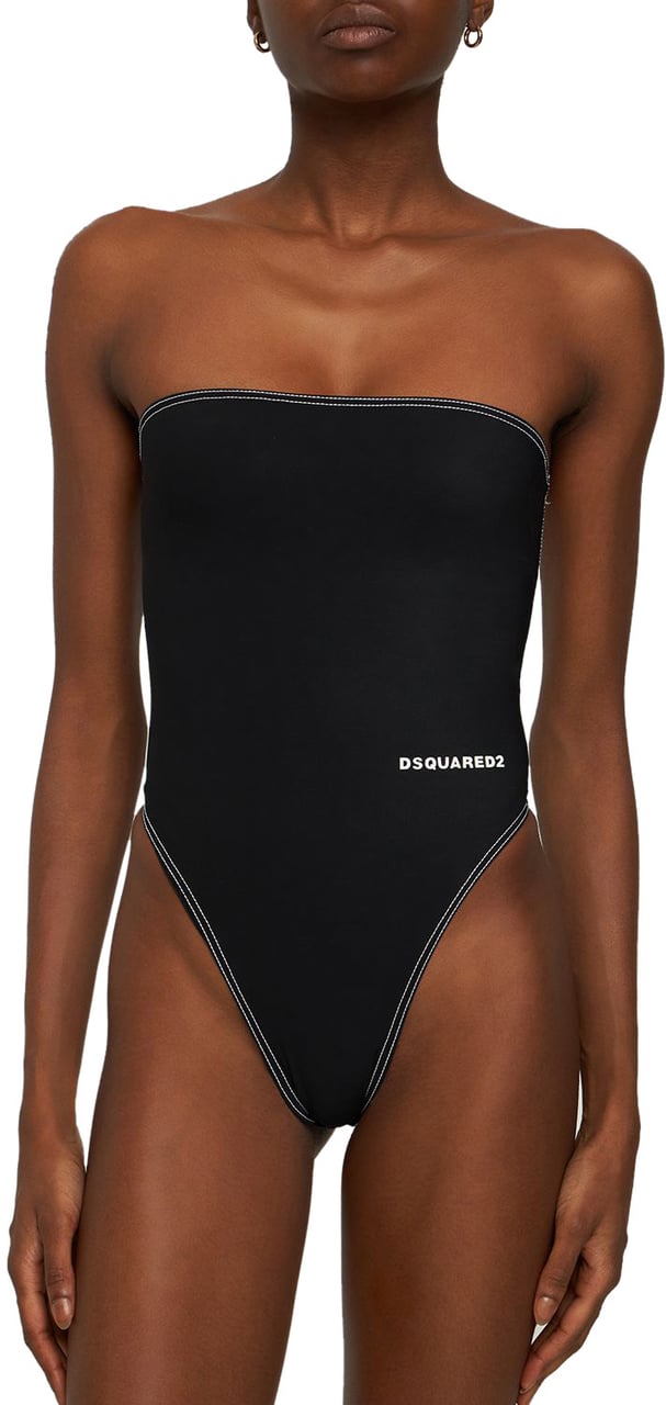Dsquared2 Black minimalist swimsuit for the beach Zwart