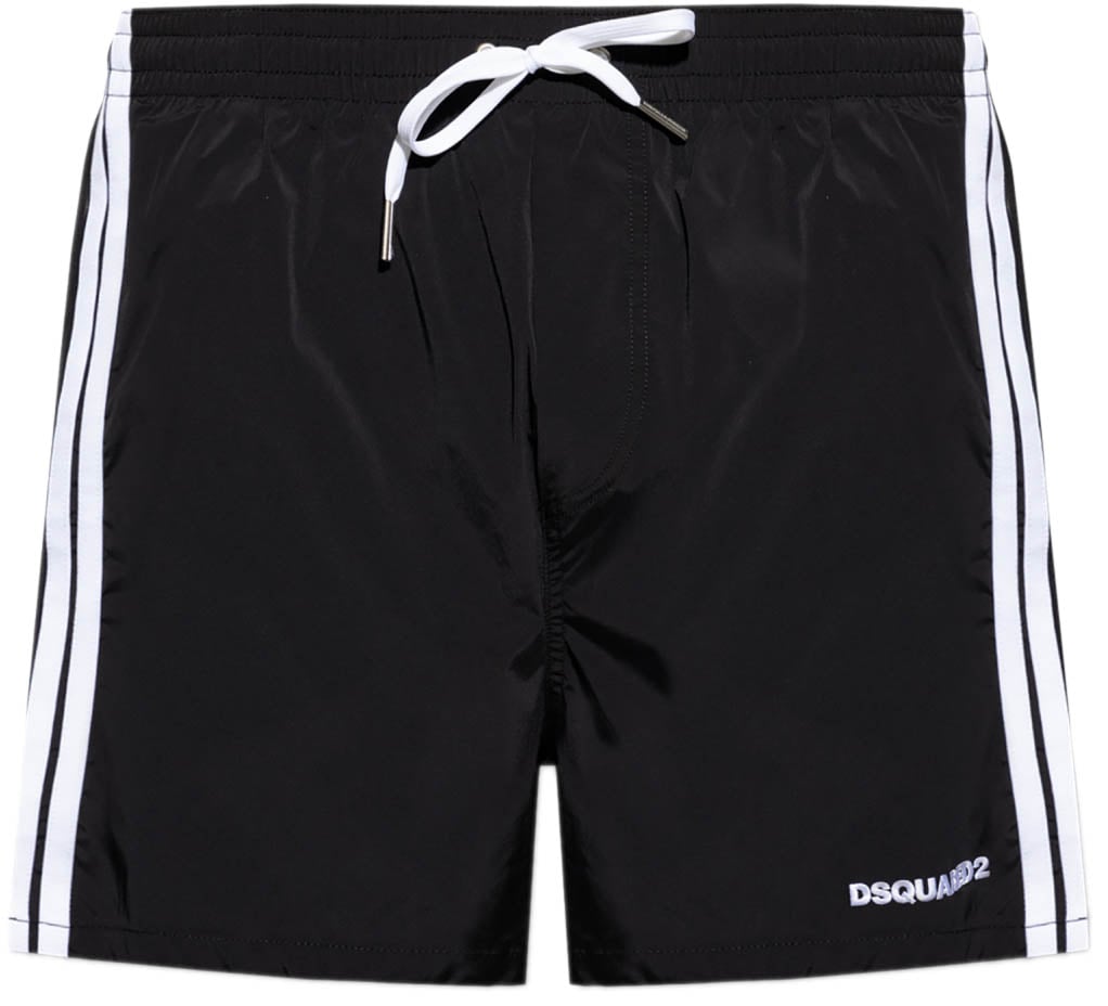Dsquared2 Logo Boxer Midi Swim Shorts Zwart