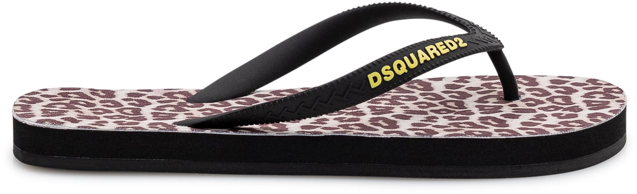 Dsquared2 Infradito Con Stampa Animalier e Logo Zwart