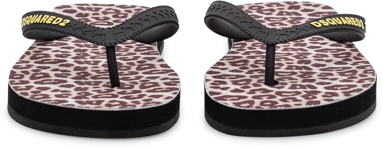 Dsquared2 Infradito Con Stampa Animalier e Logo Zwart