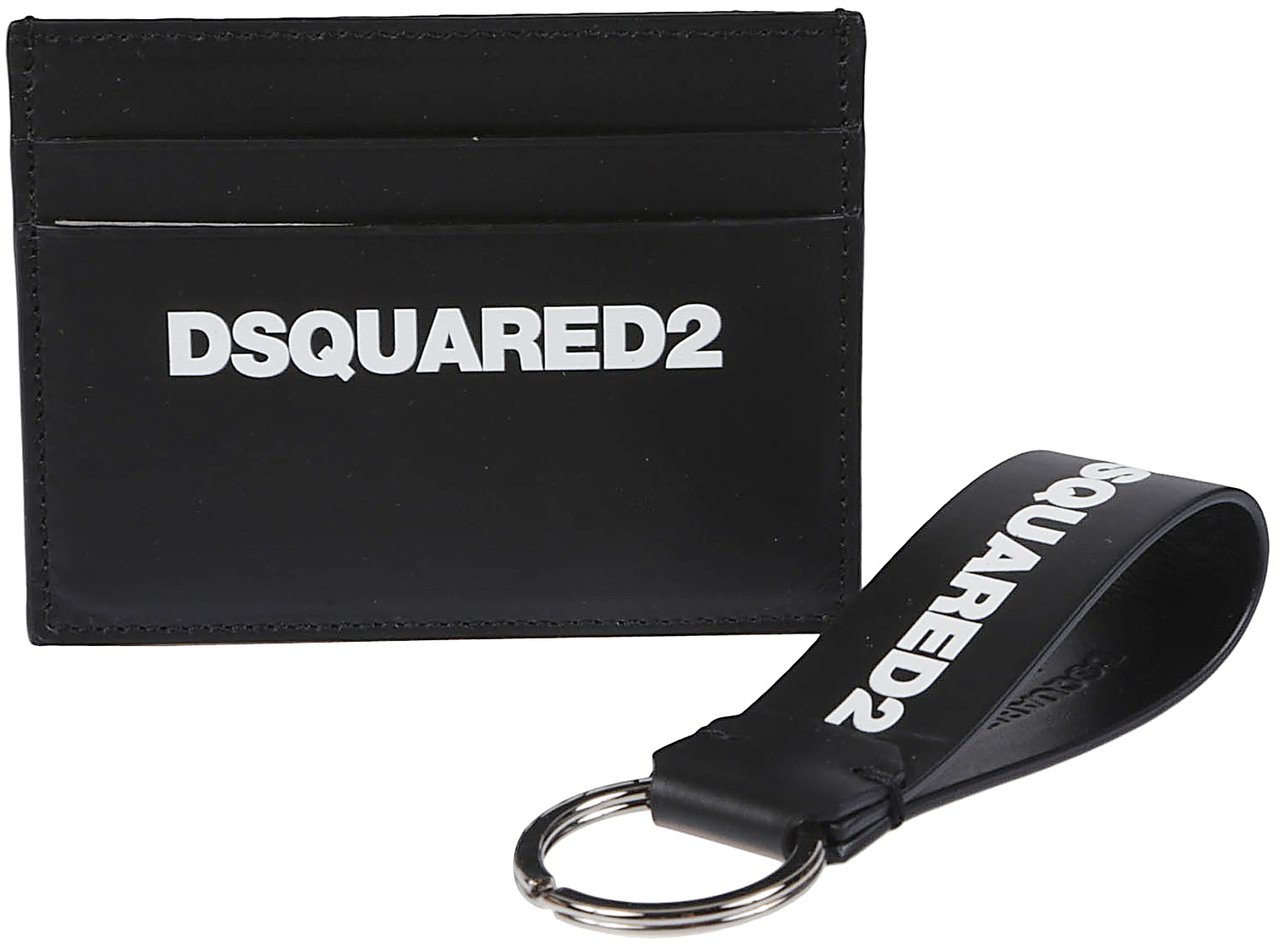 Dsquared2 Gift Box Credit Card Holder+key Ring Black Zwart