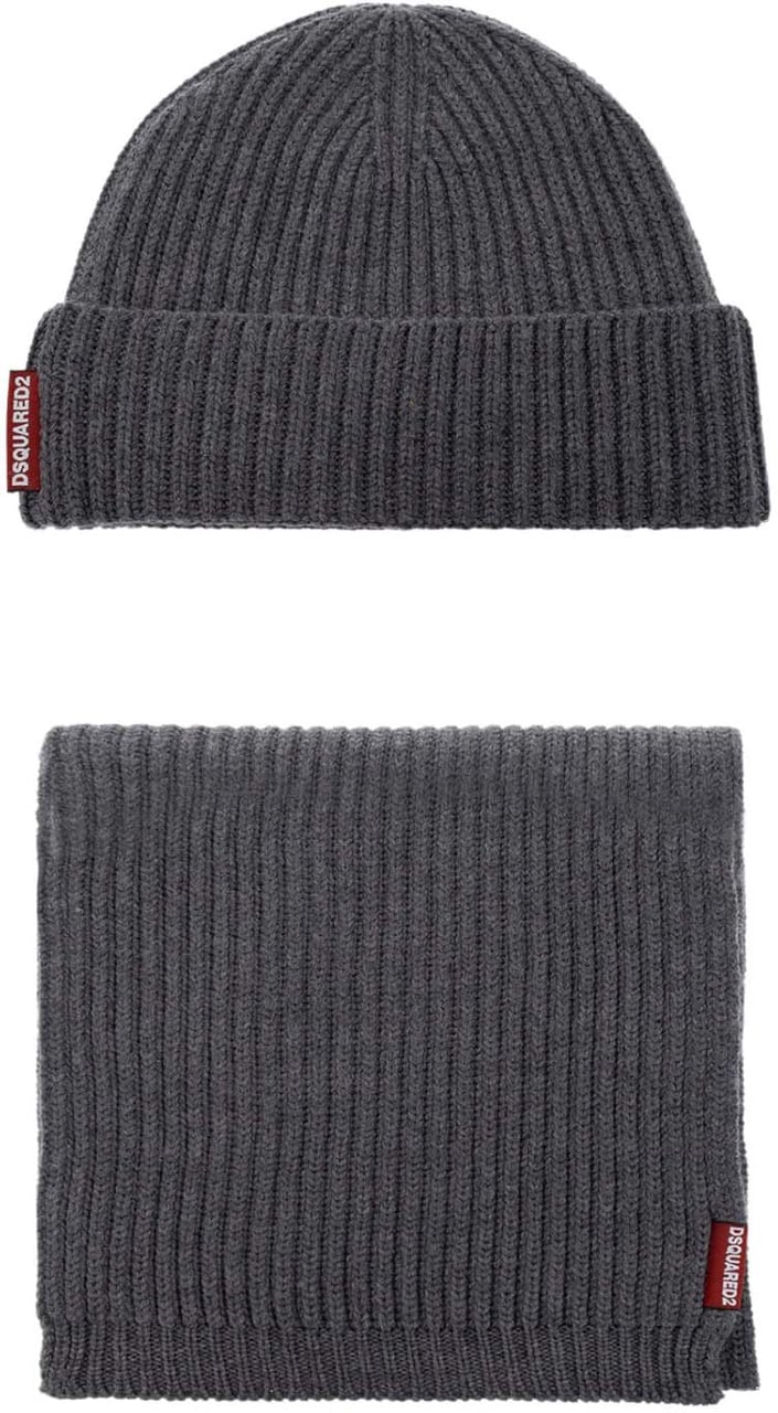 Dsquared2 Warmy Logo Tag Beanie And Scarf Set Grijs