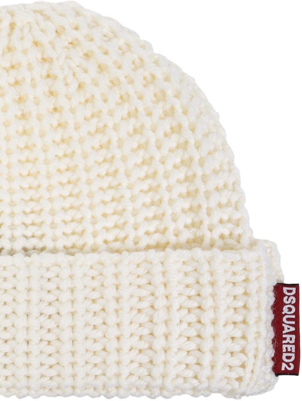 Dsquared2 Logo Tag Knit Wool Beanie Wit