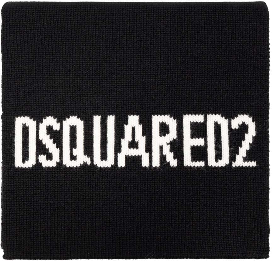 Dsquared2 Logo Intarsia Knit Wool Scarf Zwart