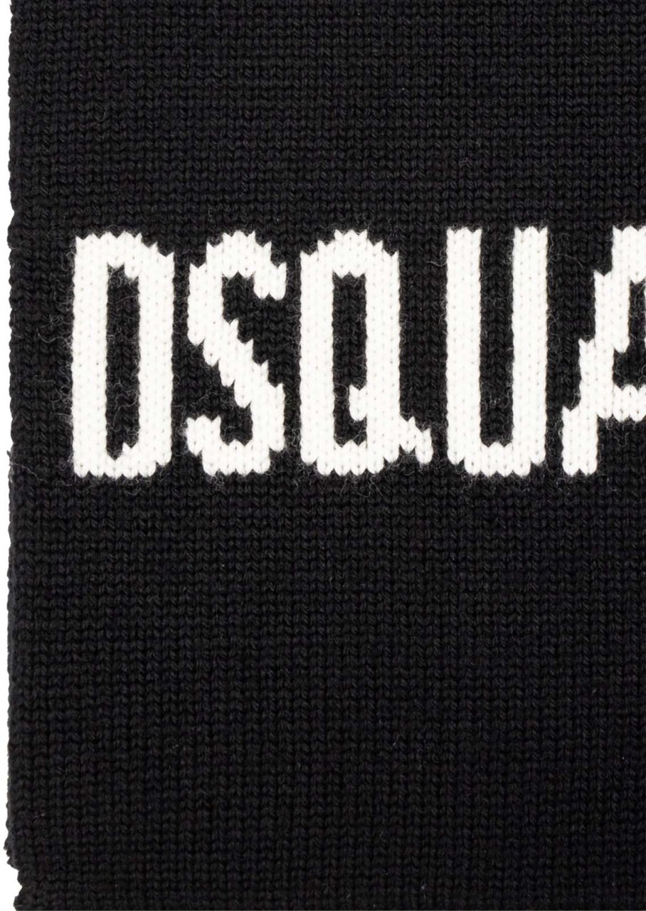 Dsquared2 Logo Intarsia Knit Wool Scarf Zwart