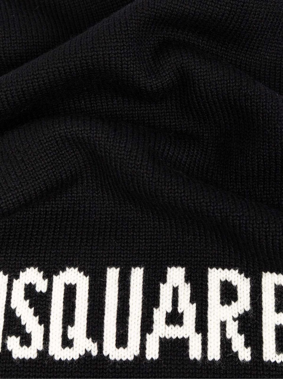 Dsquared2 Logo Intarsia Knit Wool Scarf Zwart