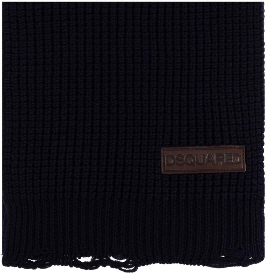 Dsquared2 Logo Patch Knit Wool Scarf Blauw