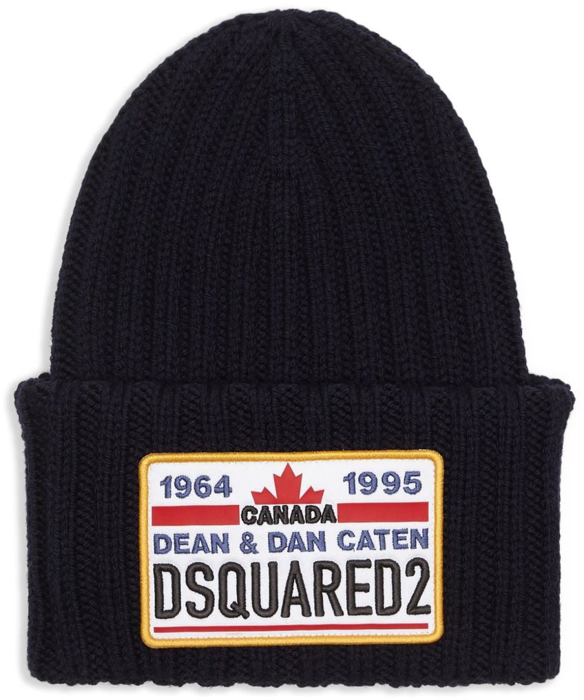 Dsquared2 Ribbed Black Knit Hat Zwart