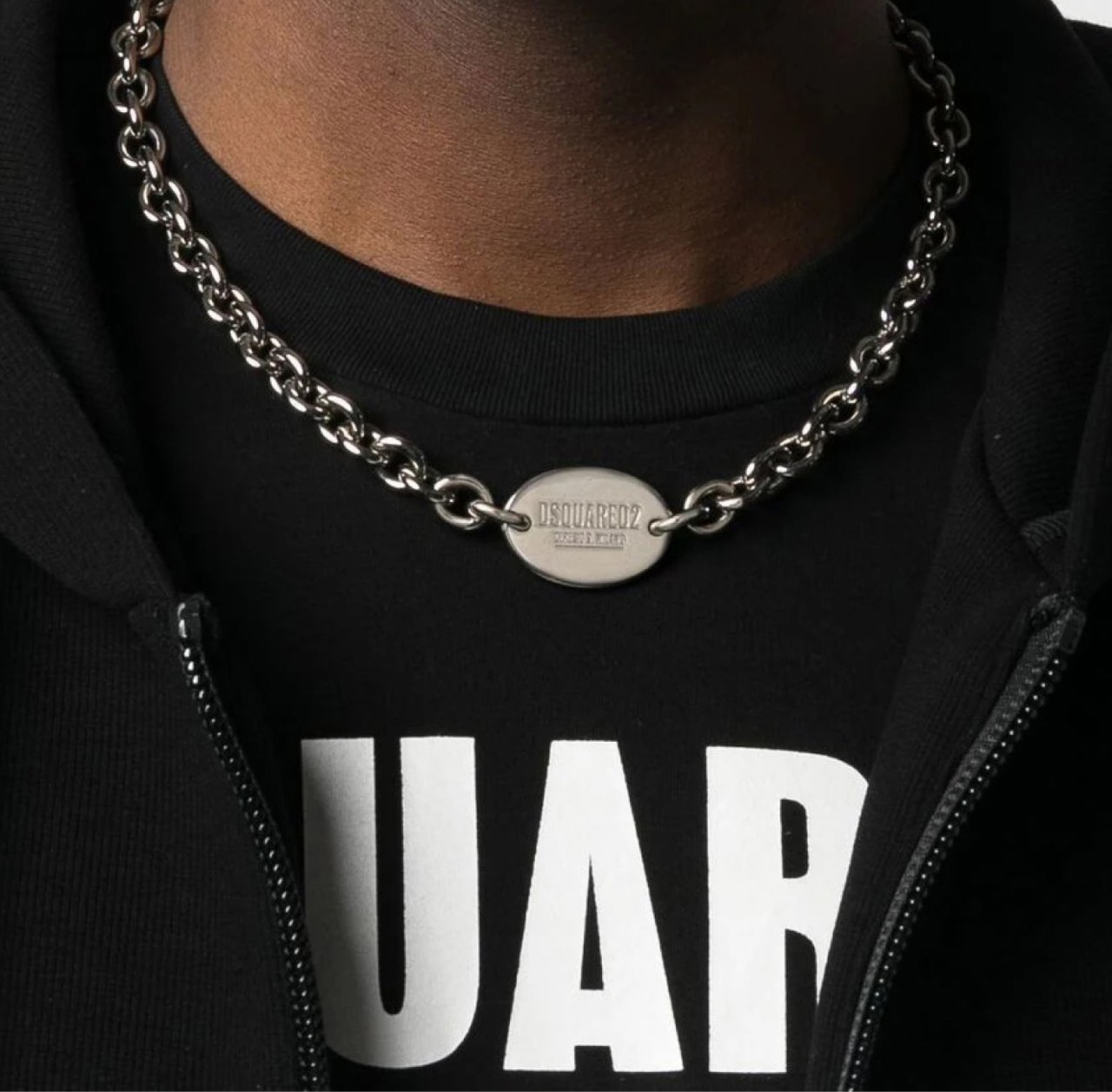 Dsquared2 Ceresio 9 Logo Tag Chain Necklace Zilver