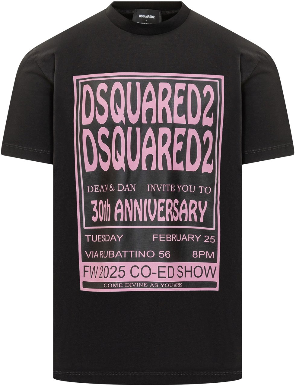 Dsquared2 Dsquared2 T-Shirt Nera con Stampa 30th Anniversary Rosa Zwart