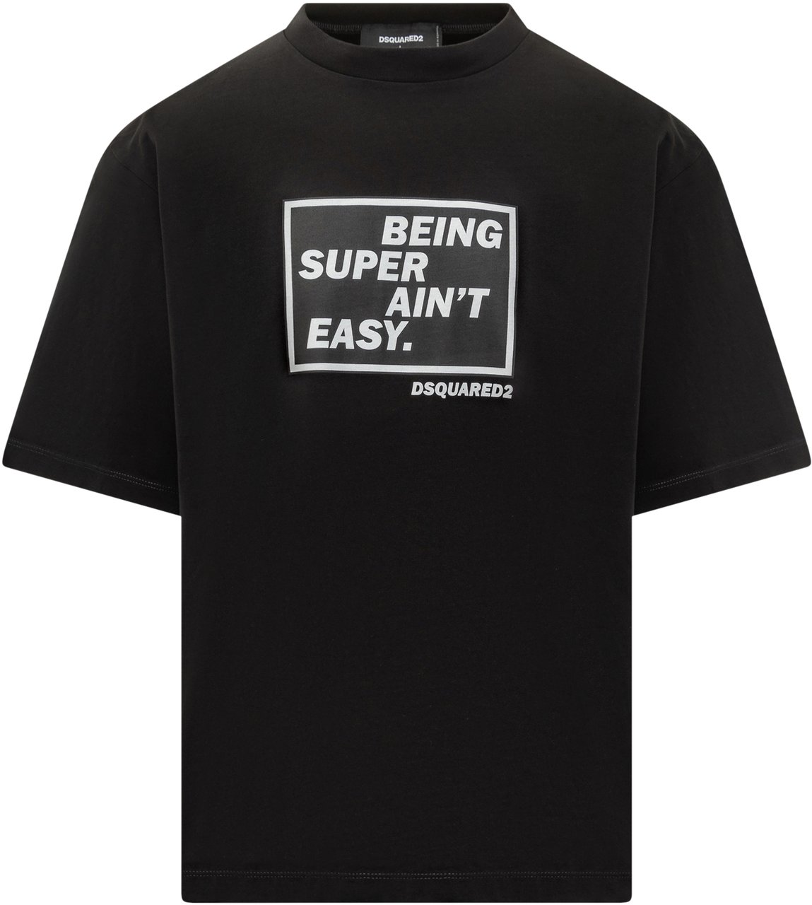 Dsquared2 Dsquared2 T-Shirt Nera con Stampa Being Super Ain t Easy Zwart