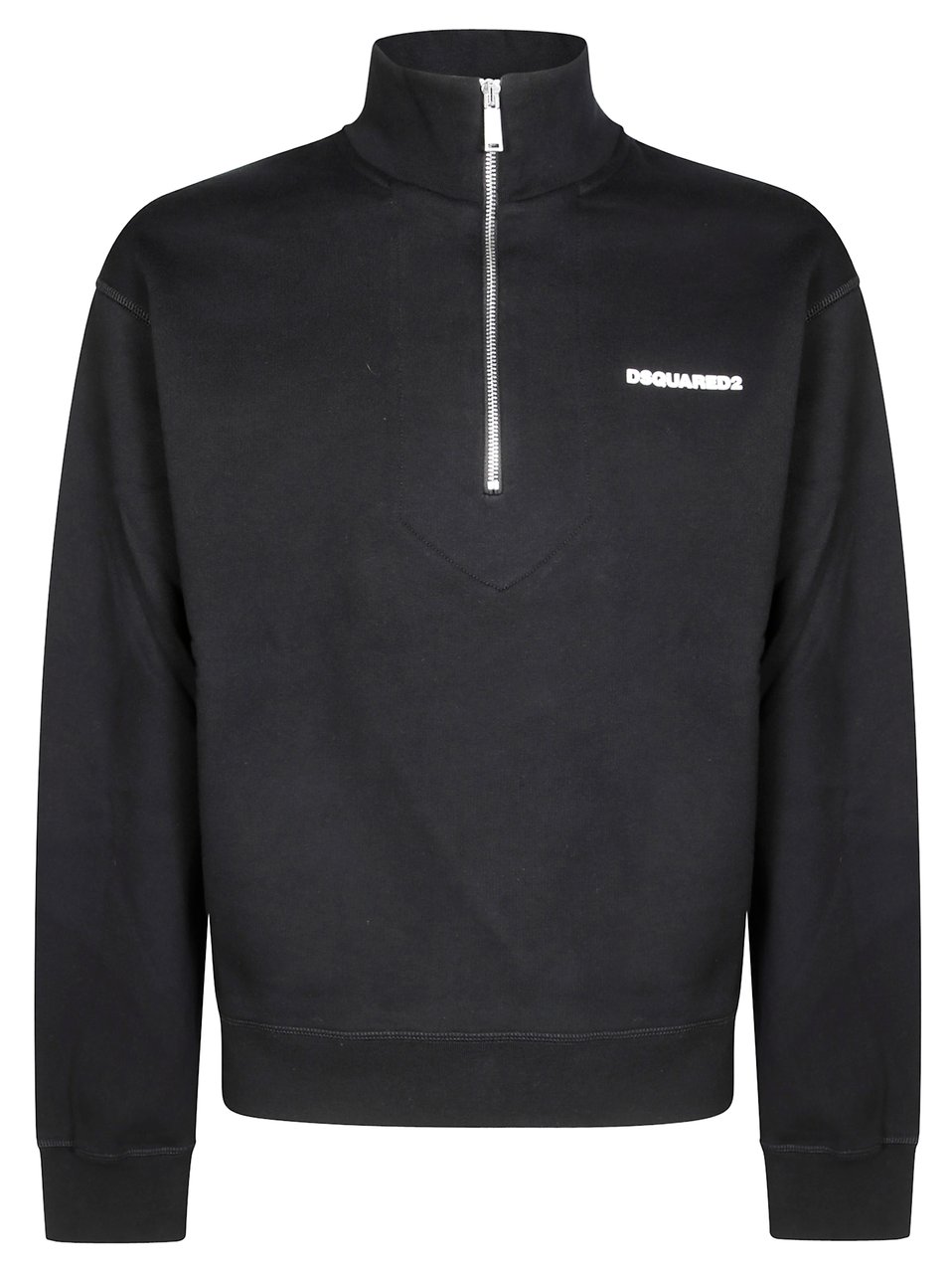 Dsquared2 Fitted Black Zip-Through Knitwear with High Collar Zwart