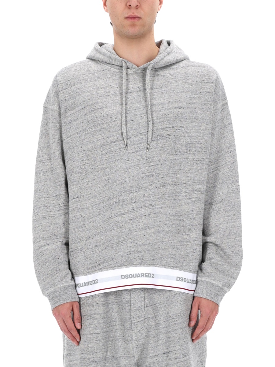 Dsquared2 Cotton Logo Band Hem Hoodie Wit