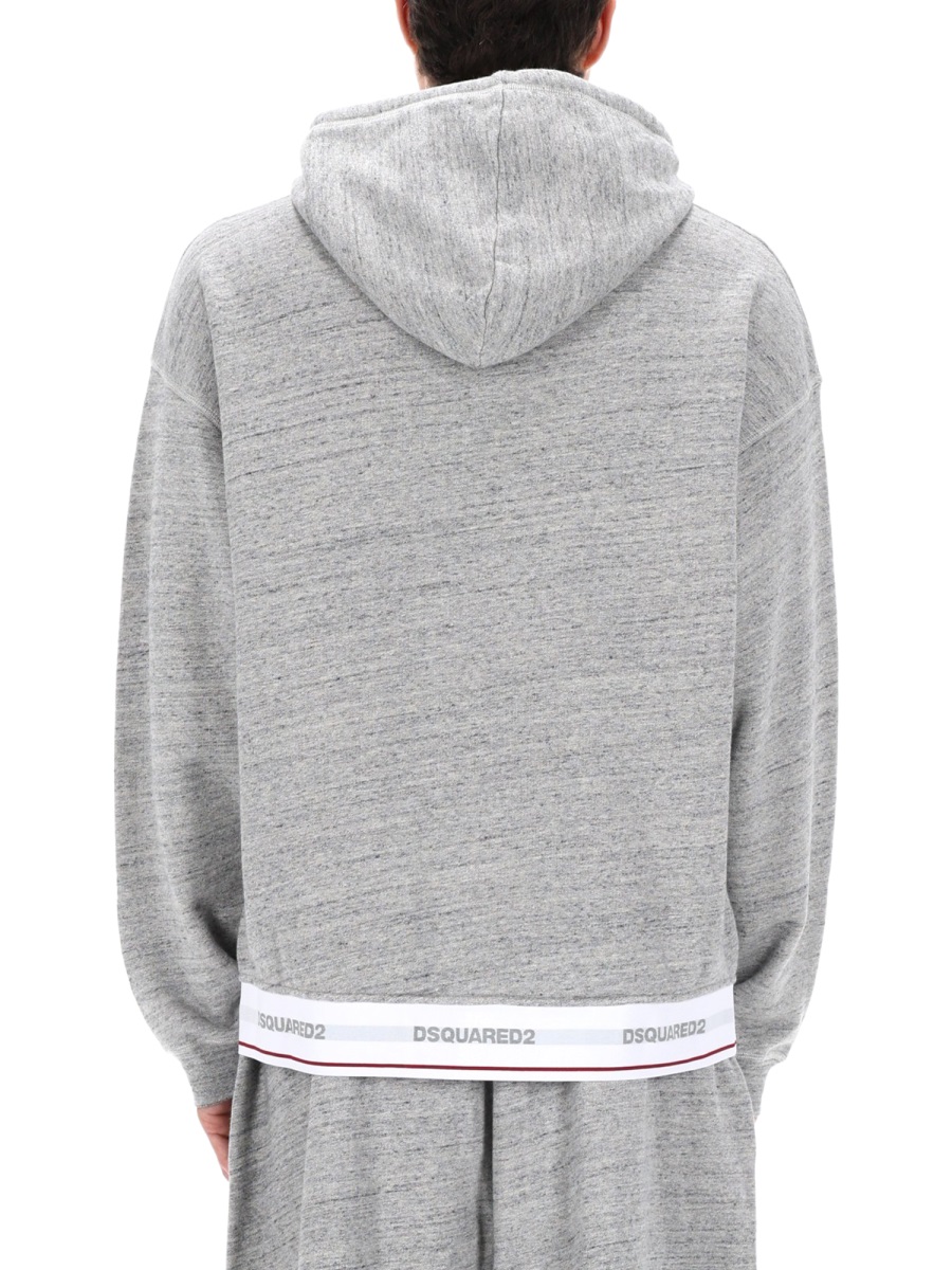 Dsquared2 Cotton Logo Band Hem Hoodie Wit