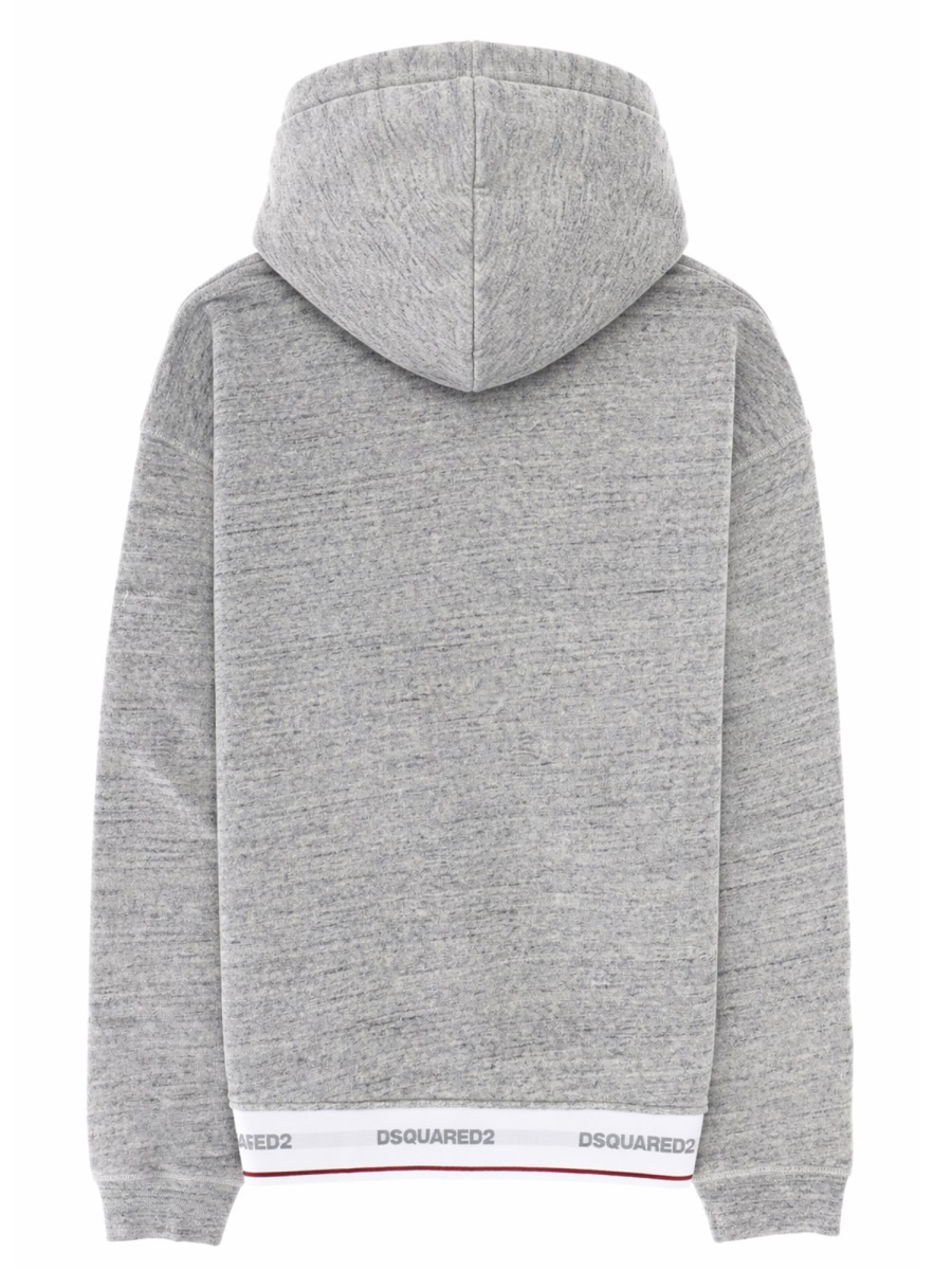 Dsquared2 Cotton Logo Band Hem Hoodie Wit