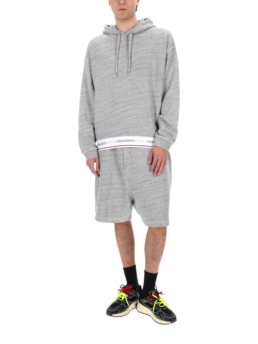 Dsquared2 Cotton Logo Band Hem Hoodie Wit