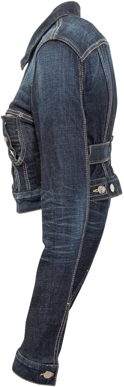 Dsquared2 Dsquared2 Giacca Crop in Denim Blu con Zip e Bottoni Blauw