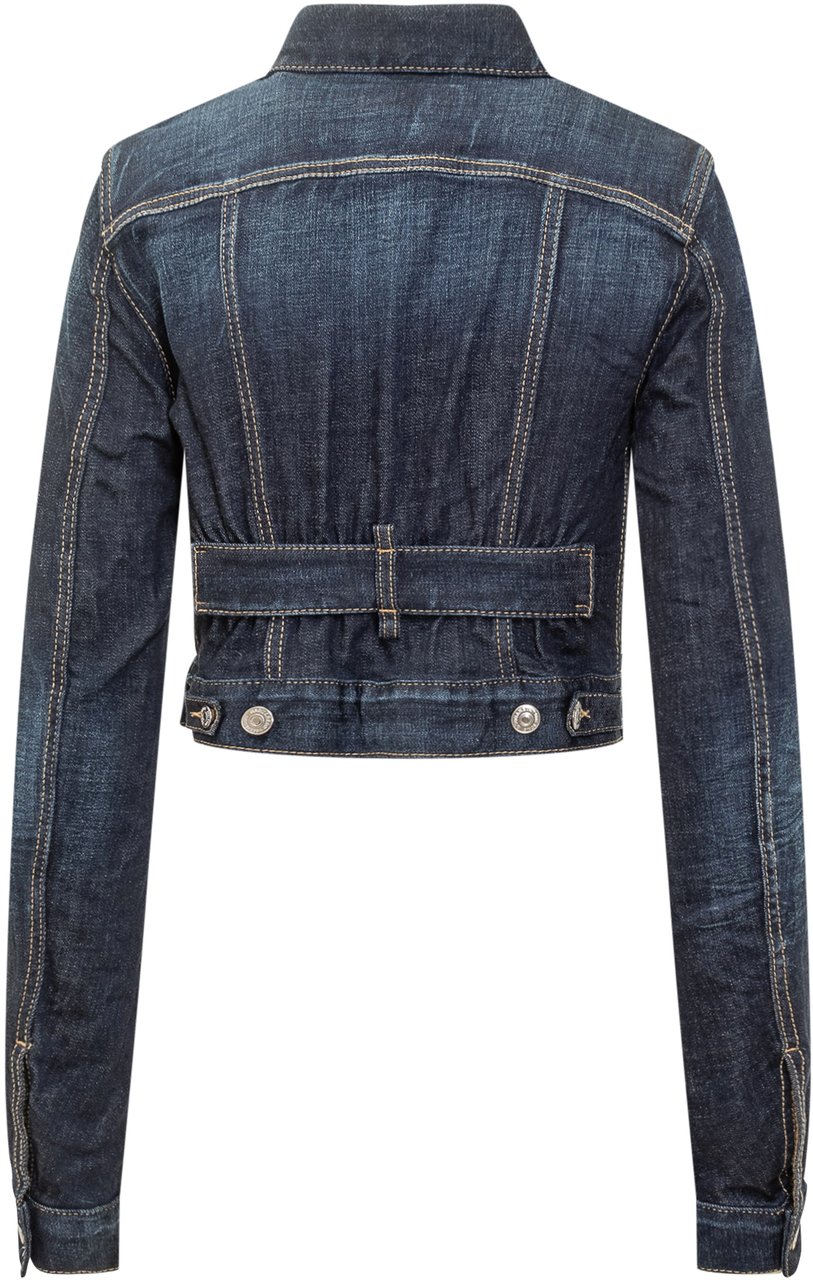 Dsquared2 Dsquared2 Giacca Crop in Denim Blu con Zip e Bottoni Blauw