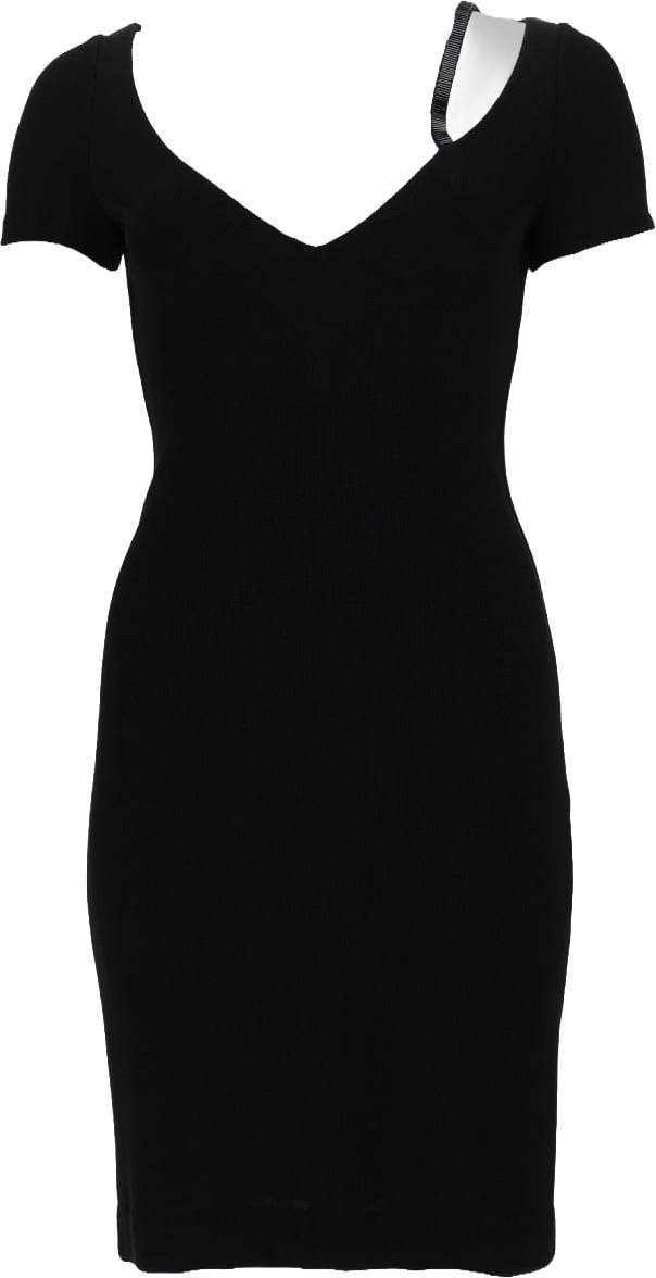 Dsquared2 Fitted Midi Dress with Asymmetrical Neckline in Black Zwart