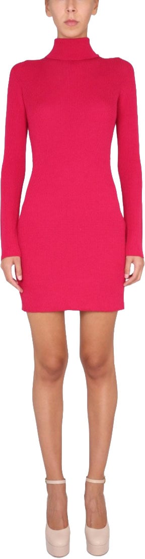 Dsquared2 Fitted High Neck Ribbed Knit Dress Rood