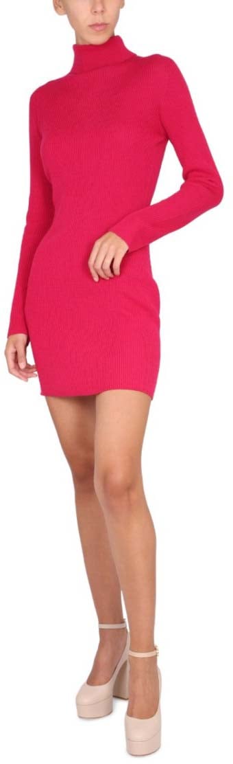 Dsquared2 Fitted High Neck Ribbed Knit Dress Rood