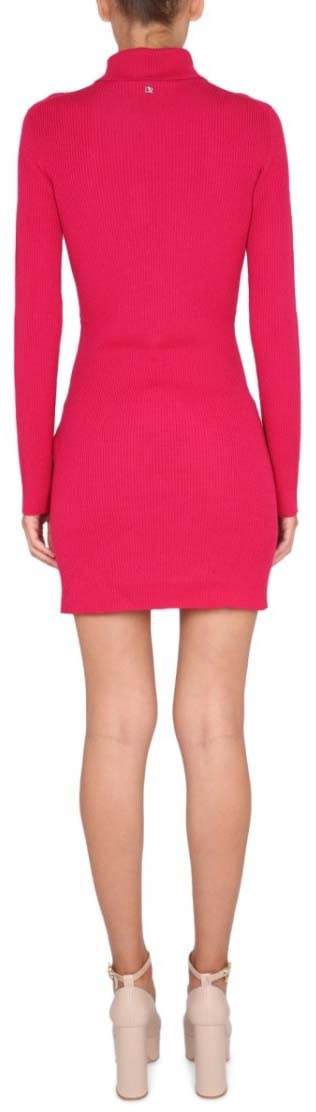 Dsquared2 Fitted High Neck Ribbed Knit Dress Rood