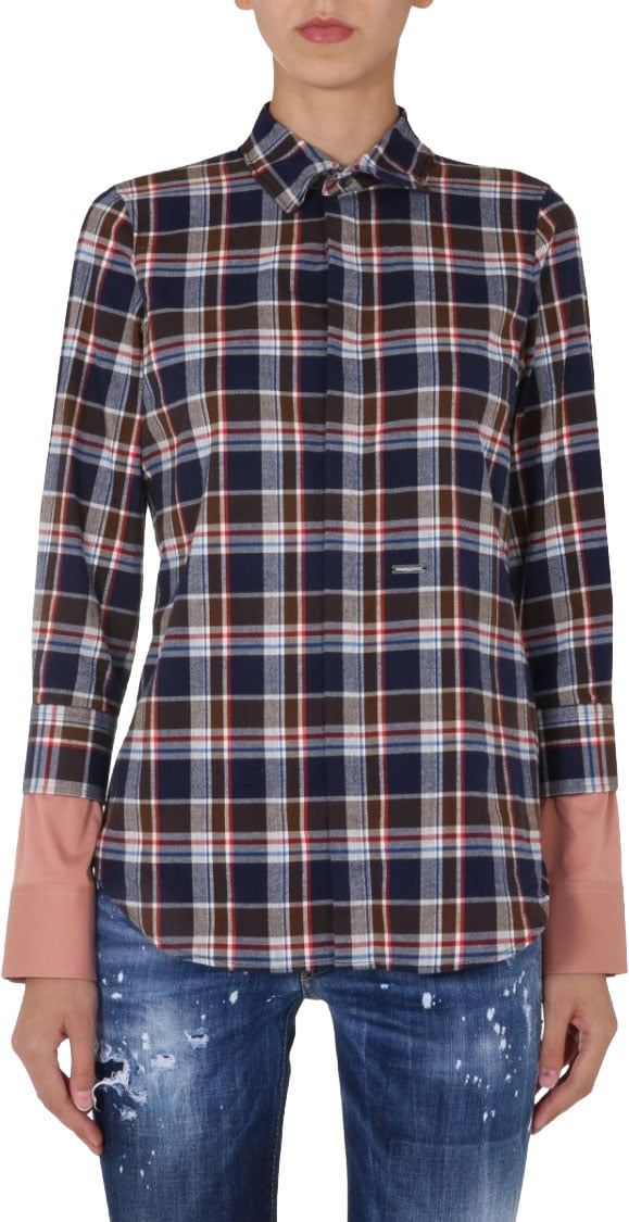 Dsquared2 Front Button Flannel Shirt Grijs