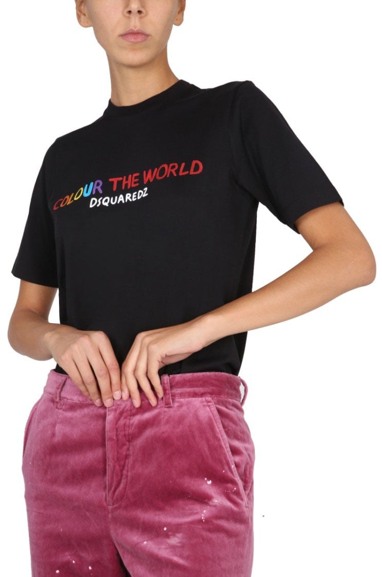 Dsquared2 Black T-Shirt With Colorful Logo Print Zwart