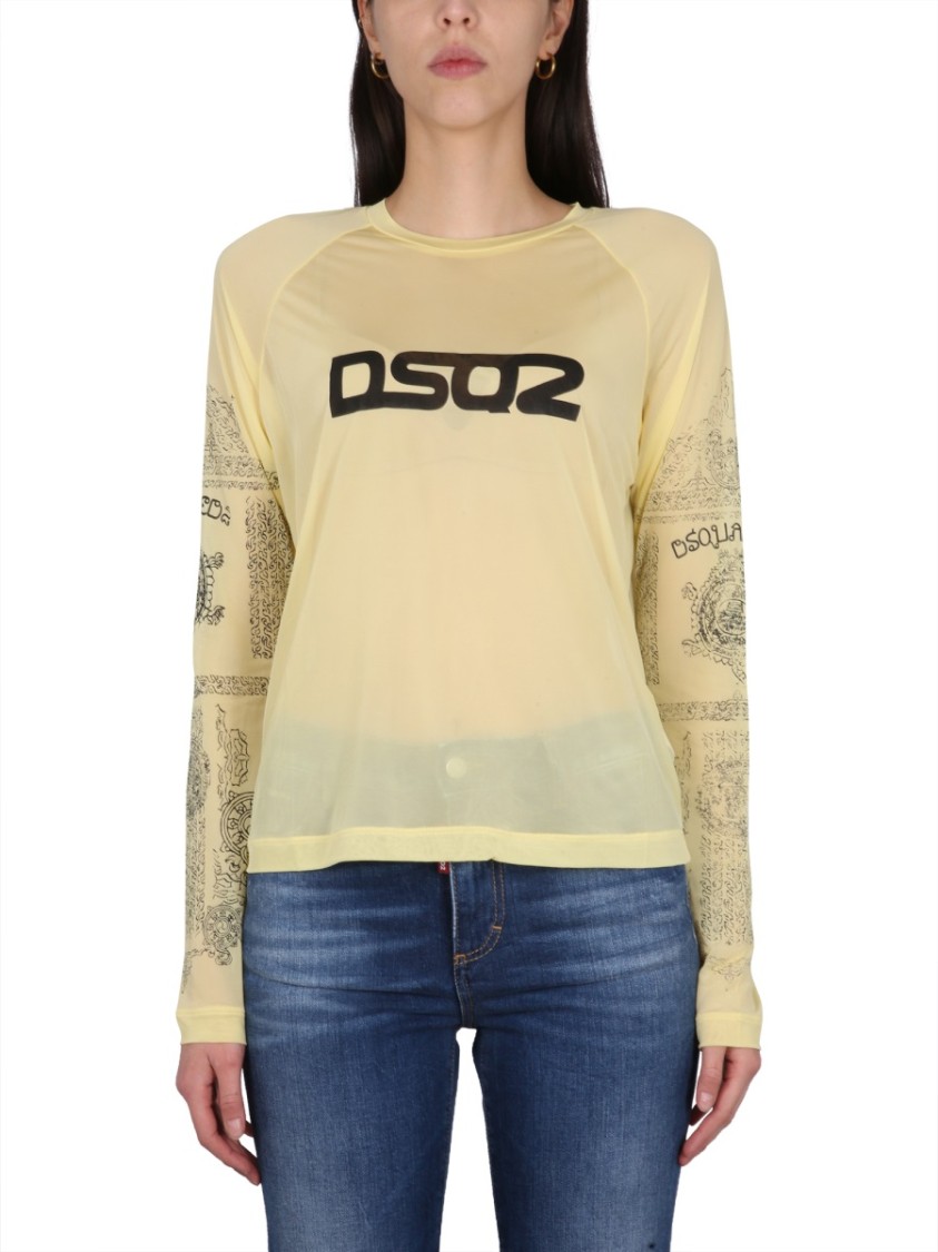 Dsquared2 Semi-Sheer Long-Sleeved T-Shirt Geel