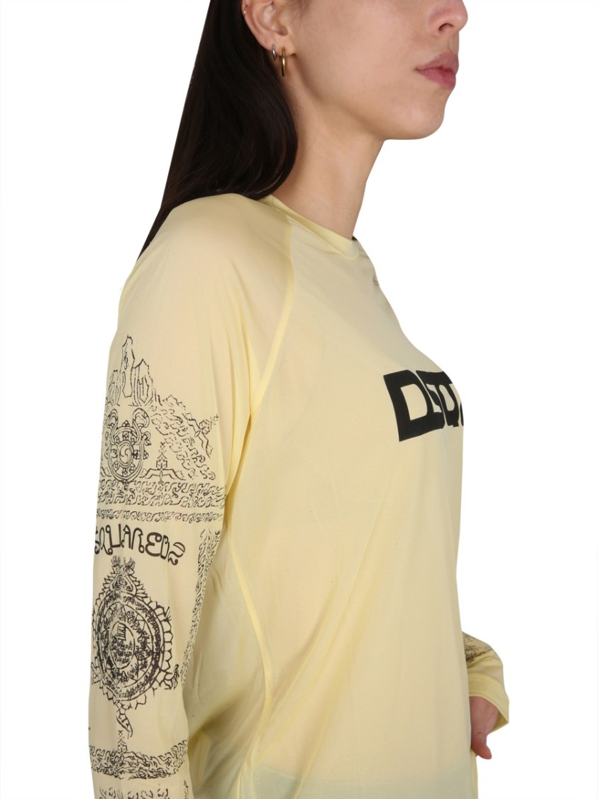 Dsquared2 Semi-Sheer Long-Sleeved T-Shirt Geel