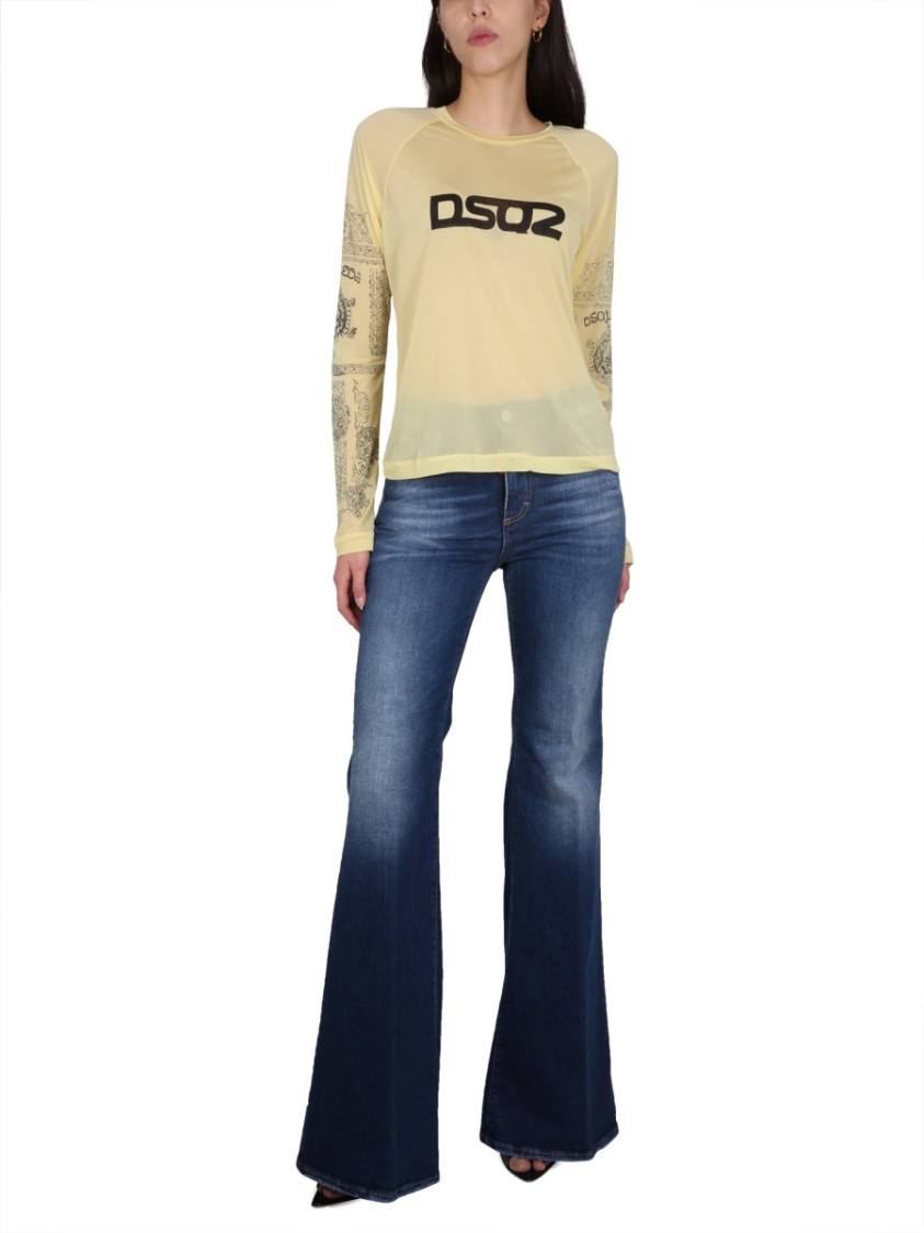 Dsquared2 Semi-Sheer Long-Sleeved T-Shirt Geel