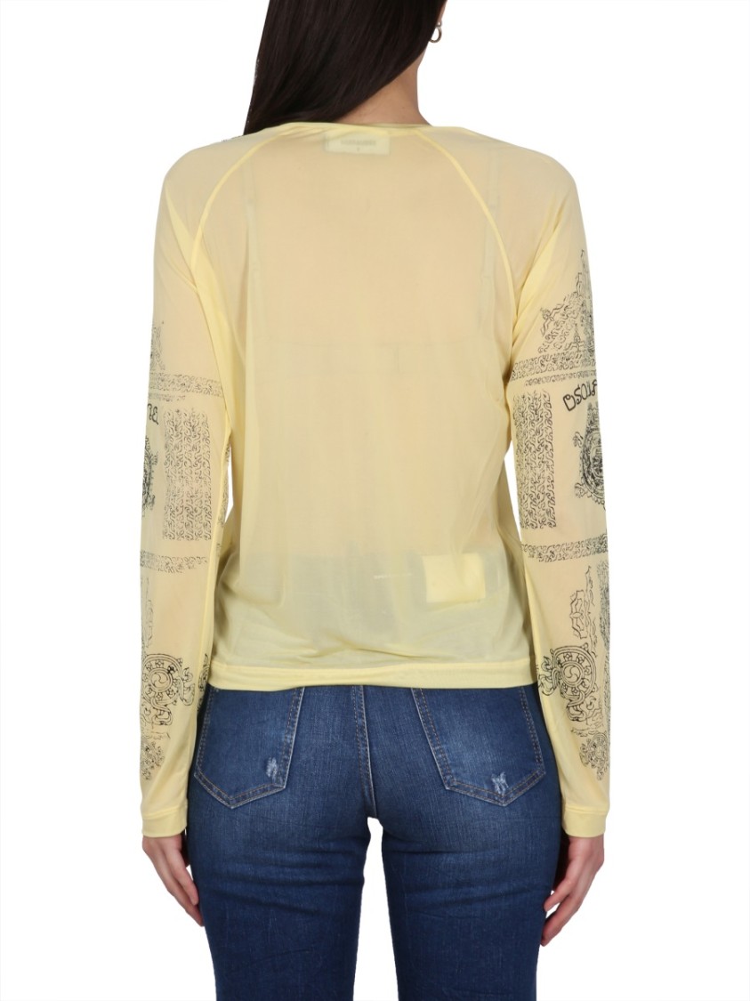 Dsquared2 Semi-Sheer Long-Sleeved T-Shirt Geel