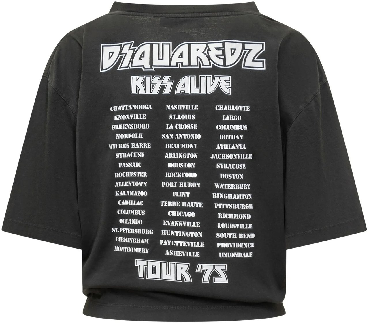 Dsquared2 Cropped Black Studded Kiss Graphic T-Shirt Zwart
