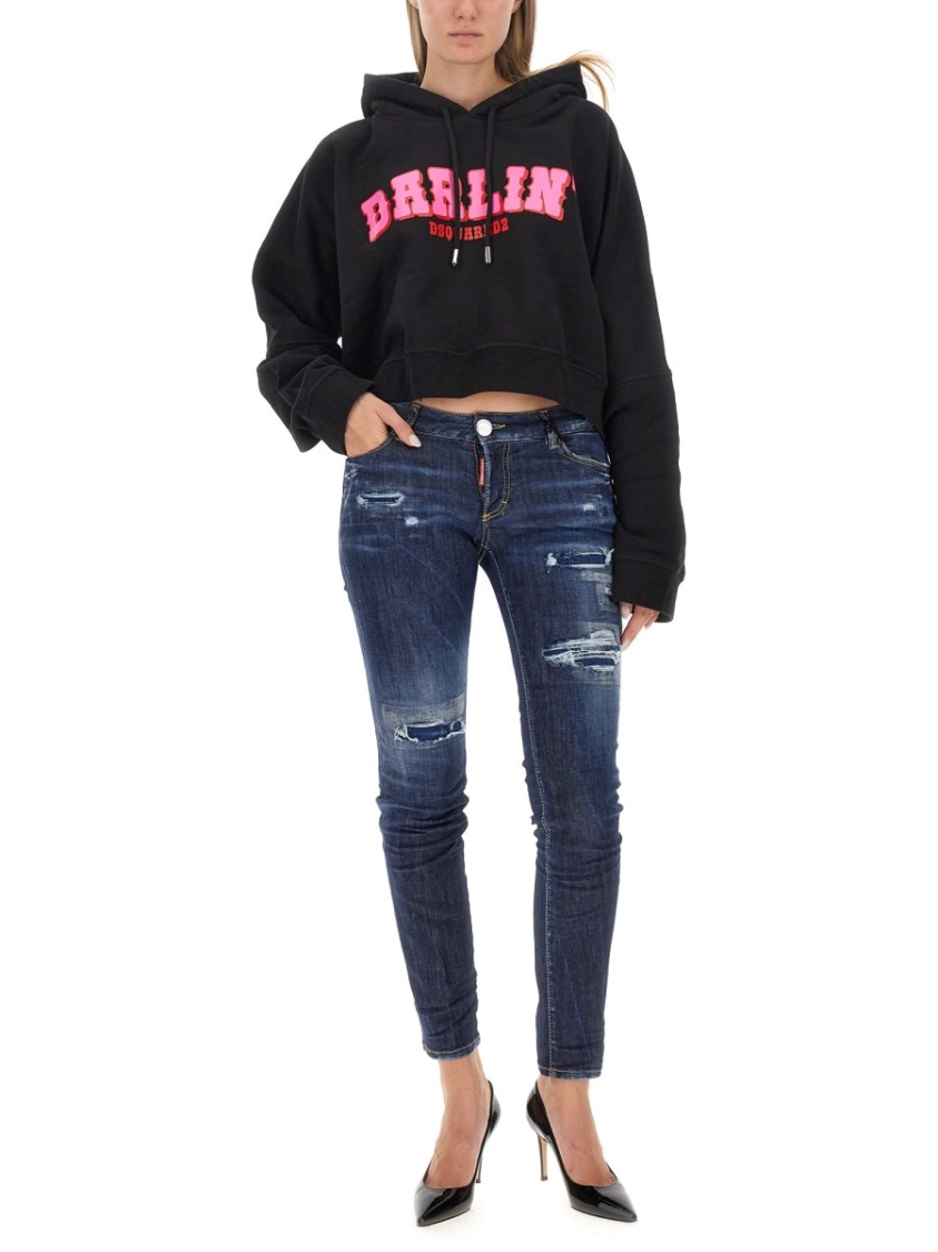 Dsquared2 Cropped Hoodie With Bold Logo Zwart
