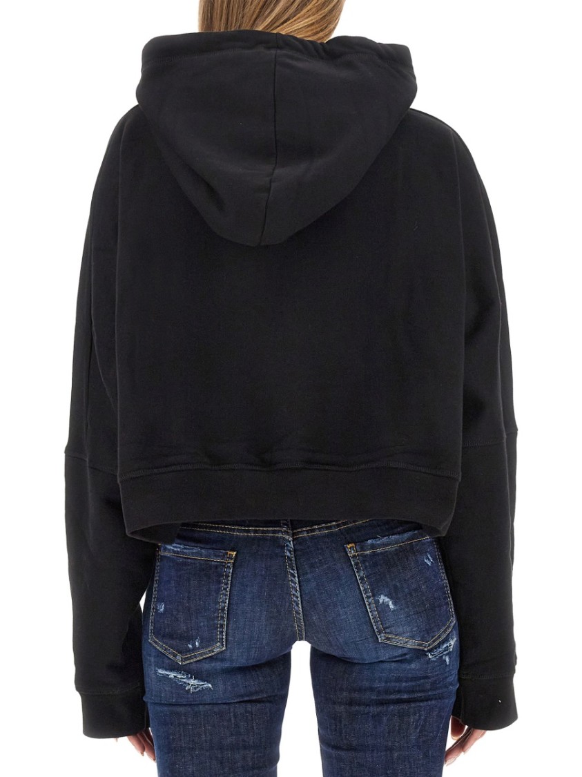 Dsquared2 Cropped Hoodie With Bold Logo Zwart