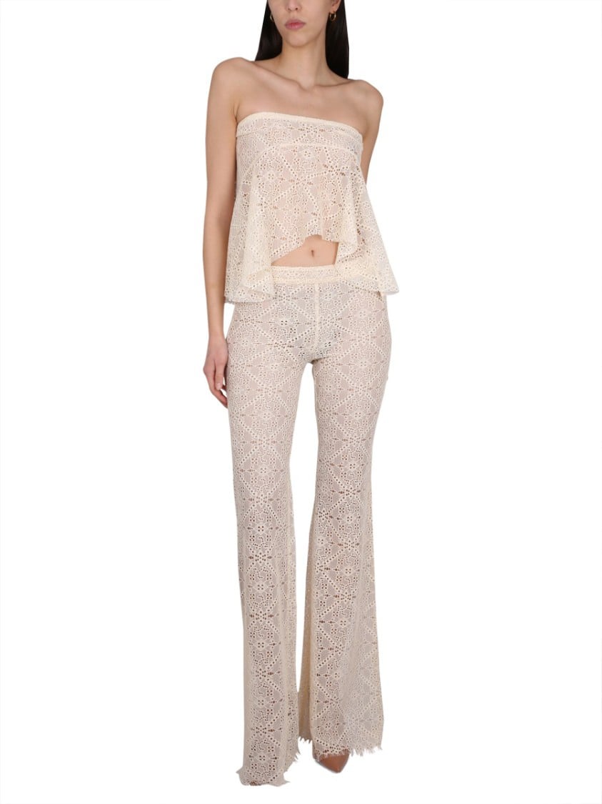 Dsquared2 Flared Pants With Intricate All-Over Embroidery Neutraal