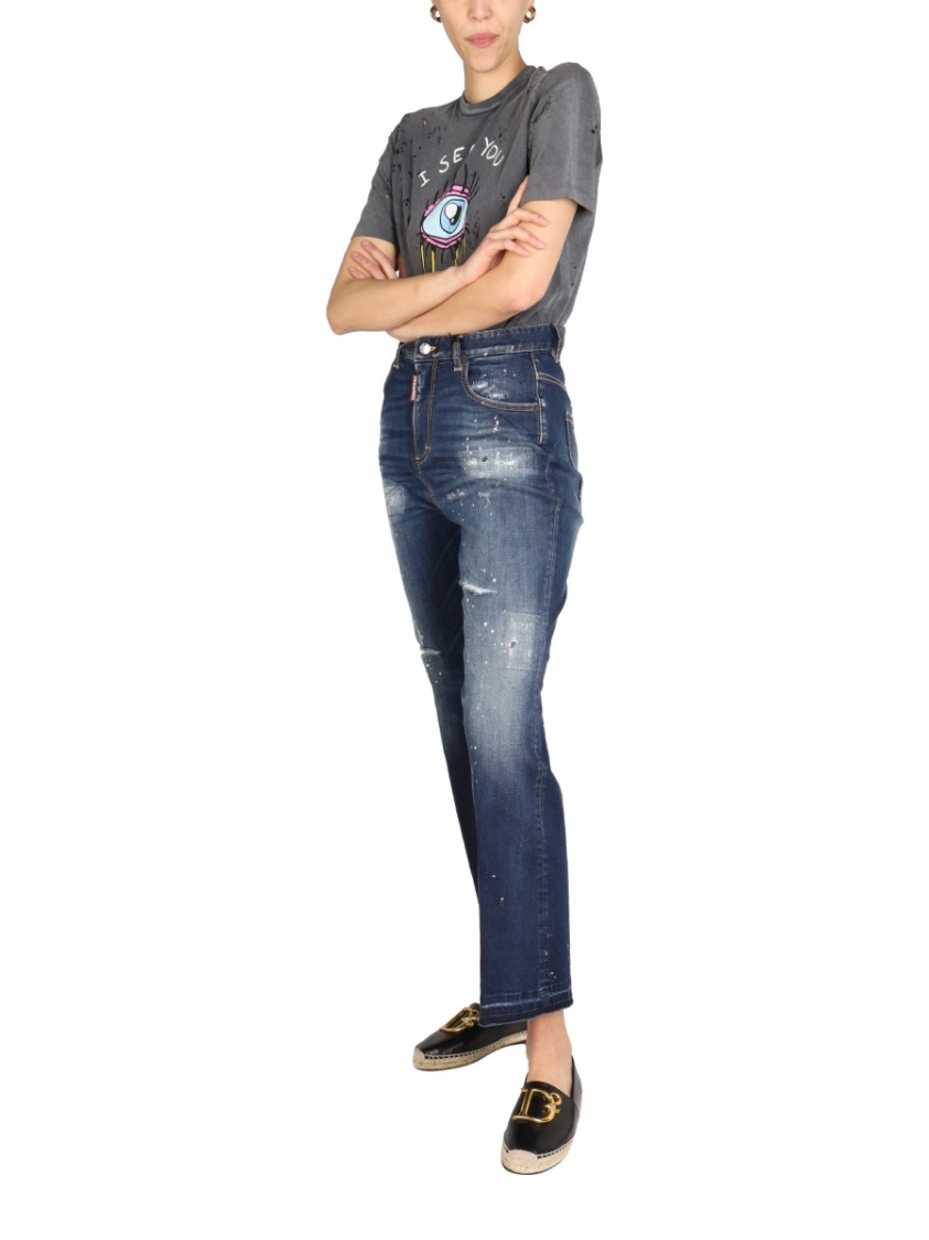 Dsquared2 High-Waisted Wide-Leg Denim Jeans Grijs