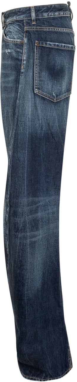 Dsquared2 Dsquared2 Jeans a Gamba Larga in Denim Blu Effetto Vintage Blauw