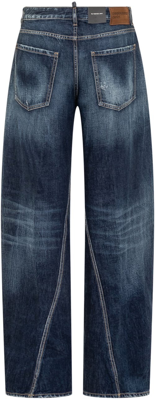 Dsquared2 Dsquared2 Jeans a Gamba Larga in Denim Blu Effetto Vintage Blauw