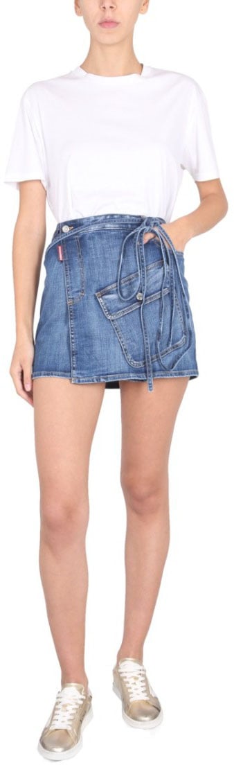 Dsquared2 Short Denim Skirt With Flap Pocket Blauw