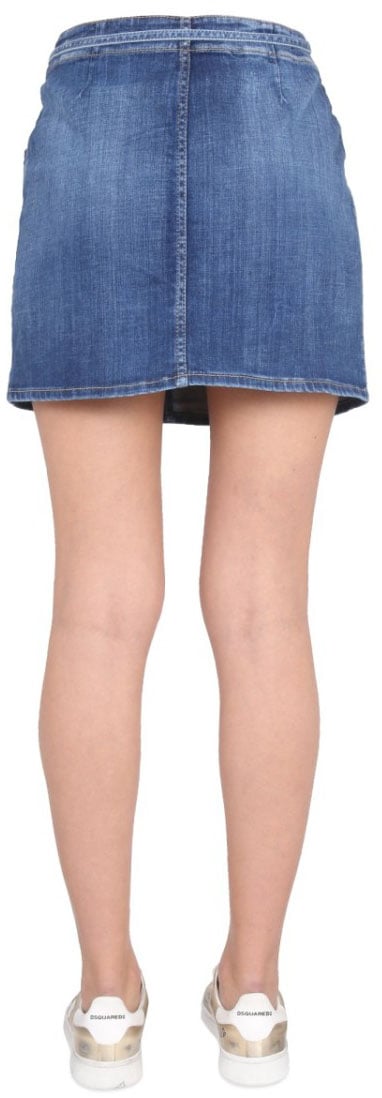 Dsquared2 Short Denim Skirt With Flap Pocket Blauw