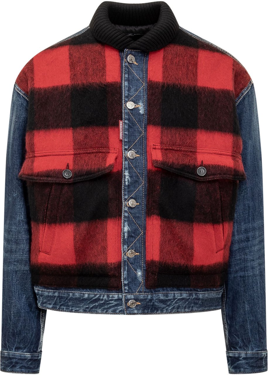 Dsquared2 Giacca in Jeans e Motivo Check Blauw