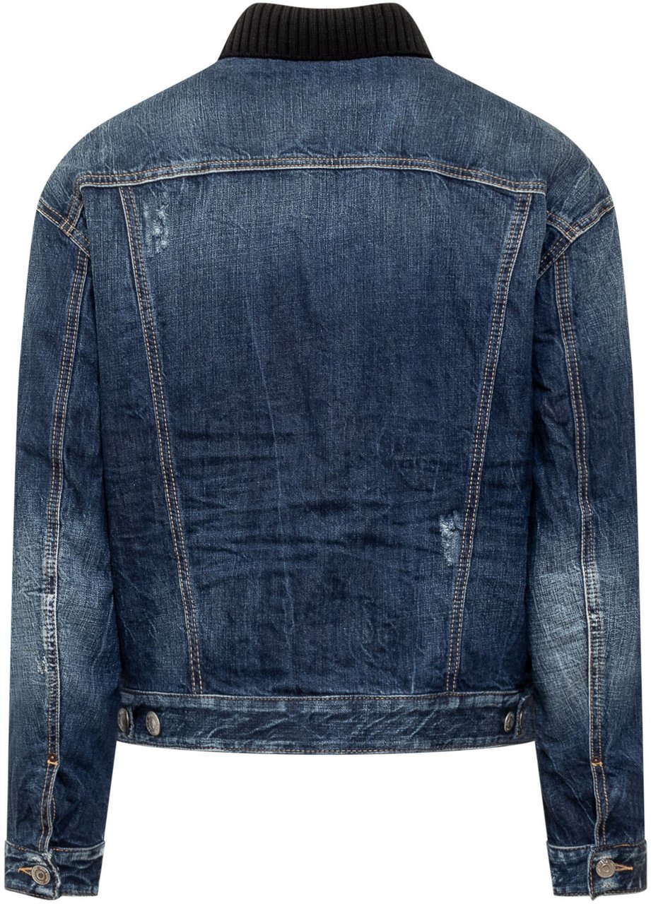 Dsquared2 Giacca in Jeans e Motivo Check Blauw