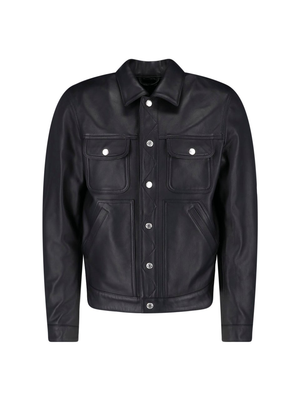 Dsquared2 Sleek Black Leather Jacket with Structured Silhouette Zwart